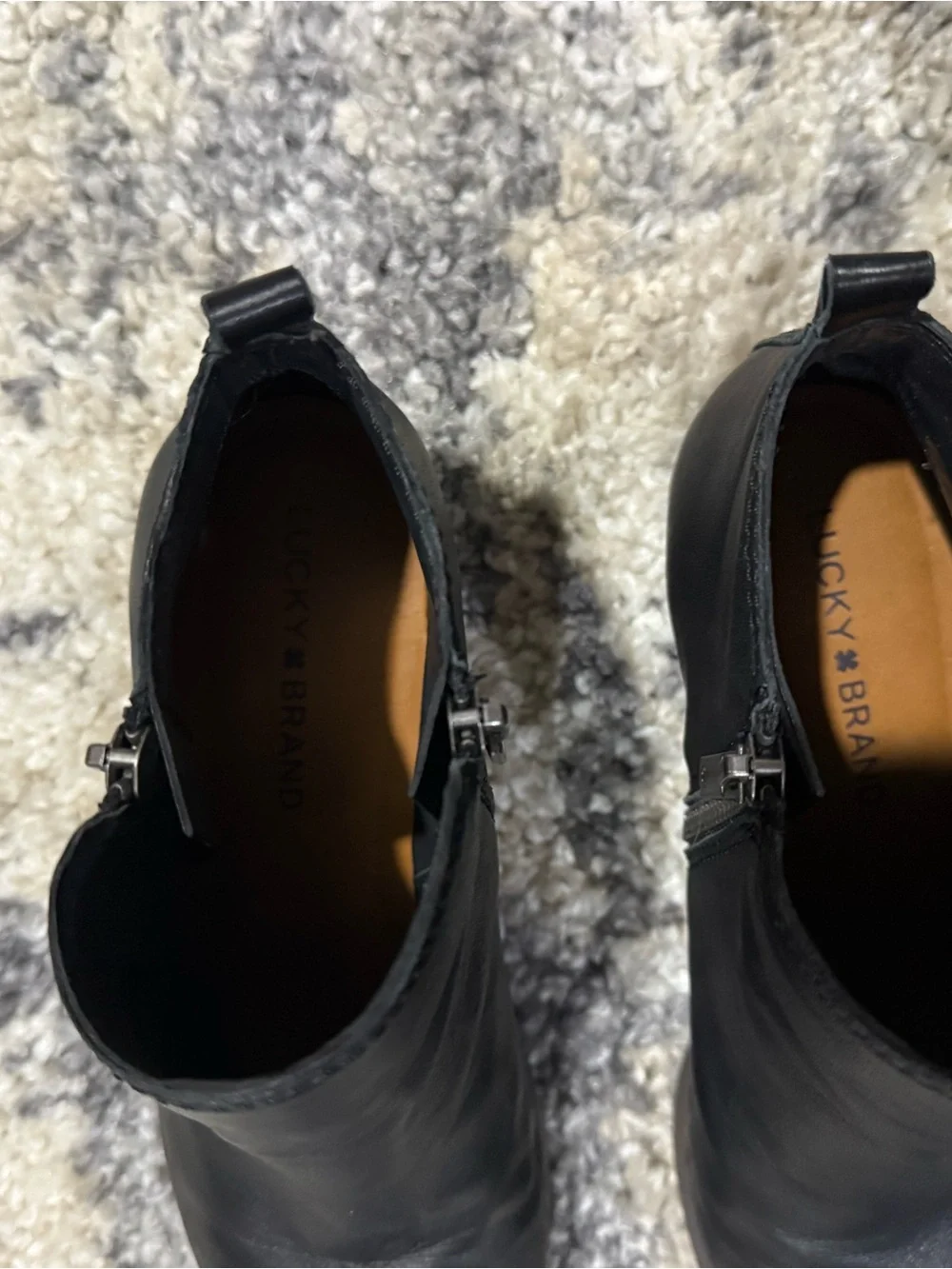 Lucky Brand Black Leather Side-Zip Ankle Boots